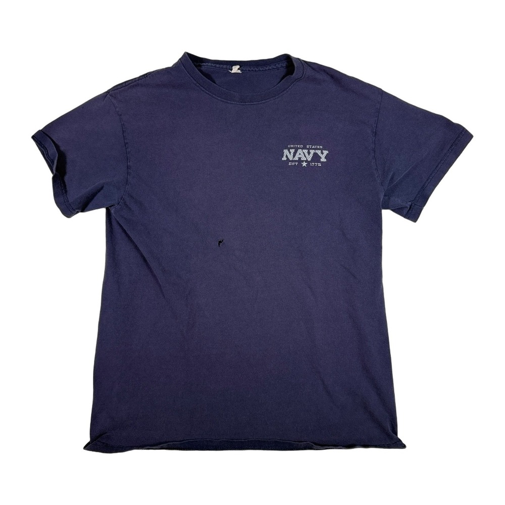 Vintage US Navy Established 1775 T Shirt Blue Graphic Tee Mens Medium‎
